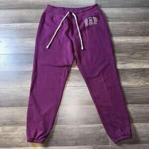 Gap Women’s Small Burgundy Jogger Sweatpants Fleece Lined Logo Athleisure Cozy